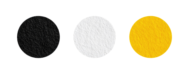 Three circles in black, white, and yellow