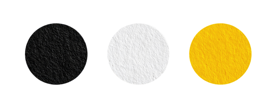 Three circles in black, white, and yellow