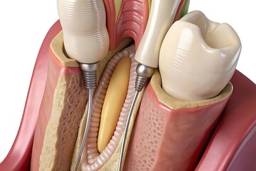 Endodontic root canal treatment process. Medically accurate tooth 3D illustration.