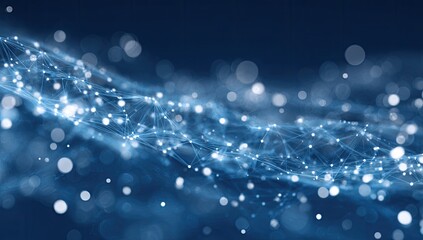 Abstract digital network of glowing dots and lines, set against a dark, gradient blue background