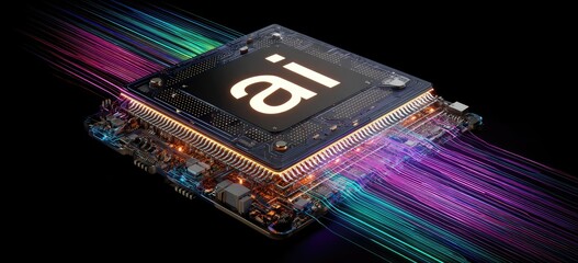 A detailed look at a futuristic central processing unit with glowing text and vibrant data streams