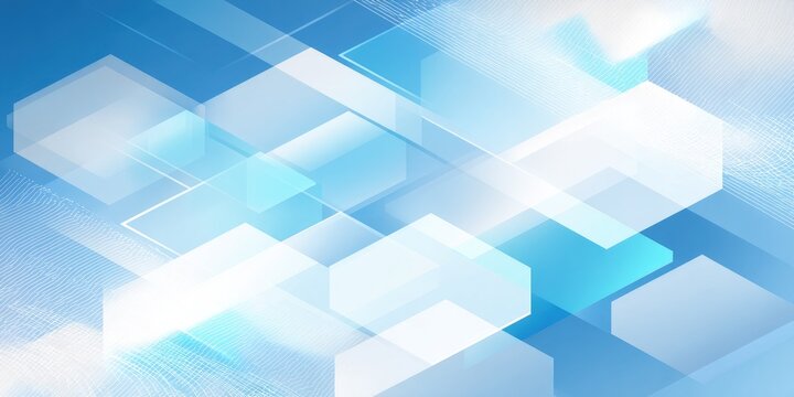 Abstract, geometric design in shades of blue and white with hexagonal and rectangular shapes - Powered by Adobe