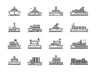 Cargo Ship Line Art Docked At Harbor