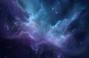 Fototapeta premium A cosmic panorama showcasing vibrant nebulae in hues of blues and purples, dotted with stars