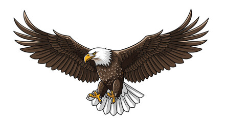 Obraz premium A majestic bald eagle with outstretched wings prepares to land with talons extended.