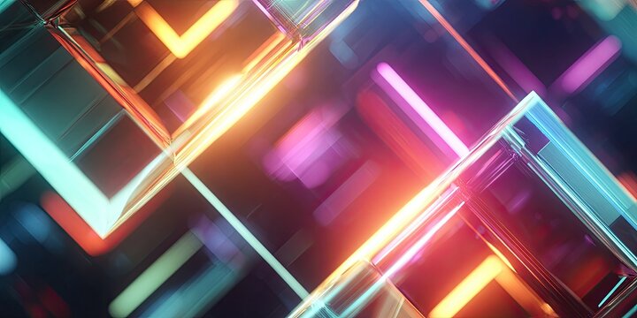 Abstract geometric design composed of refracted light and vibrant color in diagonal and rectangular forms