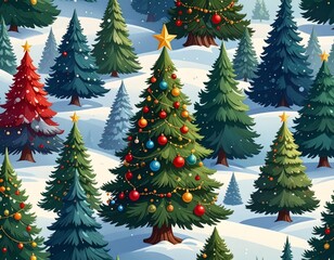 Vector illustration of a green Christmas tree with snow and a star for your winter holiday celebration card set