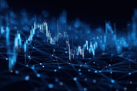 Abstract blue image of a stock market chart overlayed with a network of interconnected lines