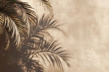 Beige textured wall and palm fronds casting shadows