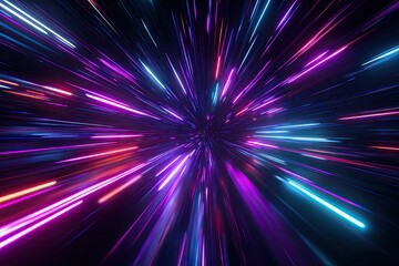 Dynamic, abstract visual with vibrant streaks of light, creating a sense of speed and movement