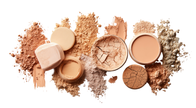 Assorted light beige cosmetic powders scattered