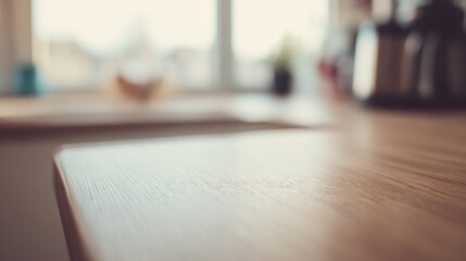 authentic. Wooden table surface close-up with natural grain texture, warm kitchen ambient light. tutorial guides, club newsletters, designed for sports & leisure club marketing.