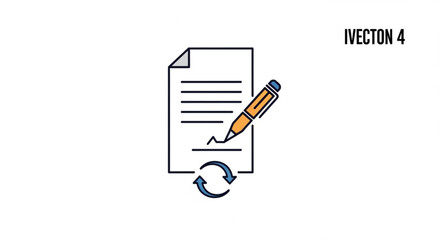 Ivecton 4 document with a pen signing it and a circular arrow below, representing a signature or approval