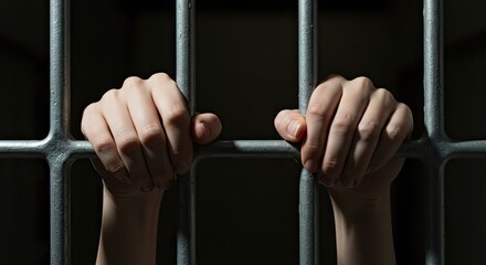 Desperate Hands Clinging to Prison Bars in Stark, Dramatic Lighting