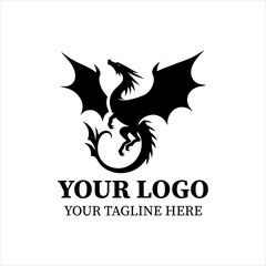 Fototapeta premium Minimalist Black Dragon Logo Vector in Elegant Flying Pose – Futuristic 2D Flat Silhouette Design, Mythical Creature for Branding, Tech, and Fantasy Identity.