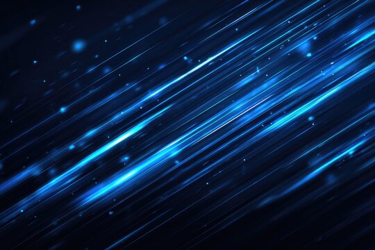 Diagonal blue light streaks and particles, dark background, digital abstract design