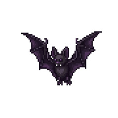 Fototapeta premium pixel art spooky flying vampire bat with purple eyes