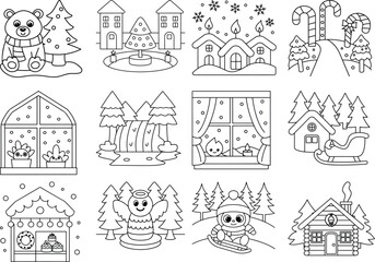 Adorable Christmas Winter Scenes Coloring Pages Collection illustrations illustration
