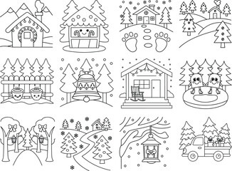 Charming Christmas Winter Scenes Coloring Pages Collection call illustration