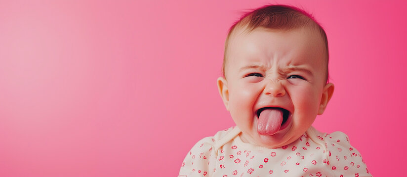 bebe llorando con la lengua fuera, enpacio para texto