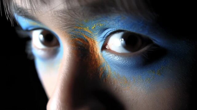 Artistic Expression of Eyes with Blue Creative Makeup Close-up