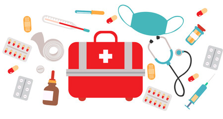 medicine and health care icons medical kit ,doctors tools ,medical equipment