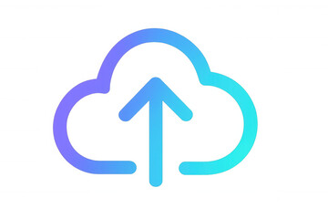 Cloud computing upload icon showing data transferring to online storage with gradient blue and purple colors