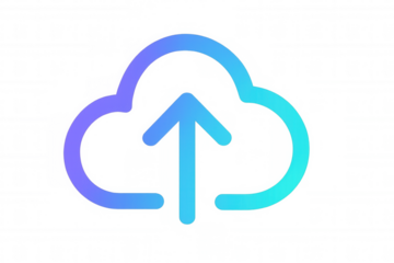 Cloud computing upload icon showing data transferring to online storage with gradient blue and purple colors