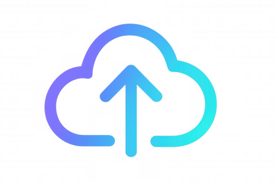 Cloud computing upload icon showing data transferring to online storage with gradient blue and purple colors