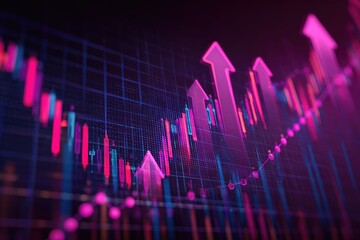 Colorful data visualization showing financial growth, using arrows, grid, and bar charts
