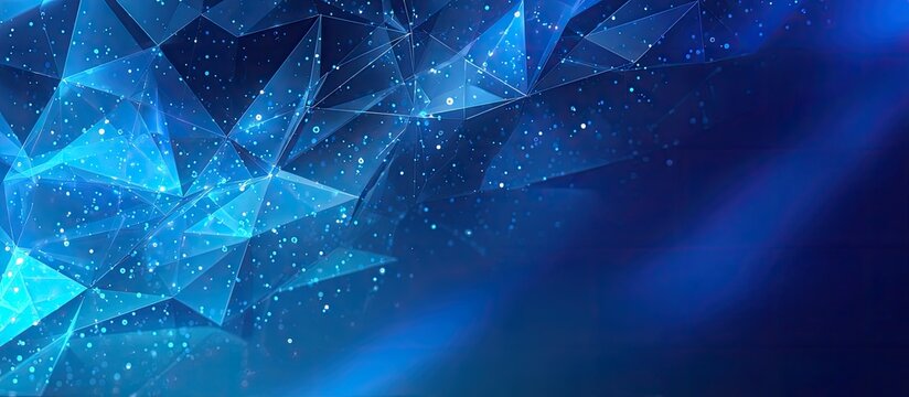 Abstract digital art featuring interconnected geometric shapes and shining particles within a blue gradient