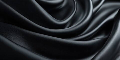 Dark, fluid fabric dramatically draped, forming graceful folds with smooth texture and subtle sheen