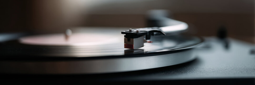 Vinyl record player turntable tonearm stylus analog retro music audio groove spin