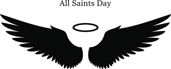 All Saints' Day vector illustration with angel wing and halo symbol