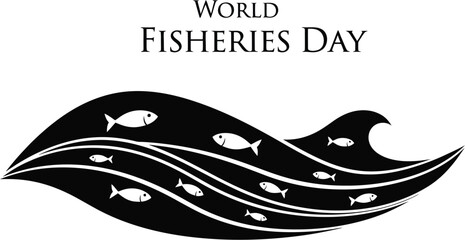 Silhouette of wave with fish for world fisheries day