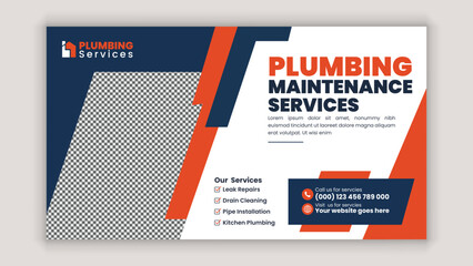 Plumbing, Handyman, and Home Repair Services Web Banner and Social Media Template for Promotion
