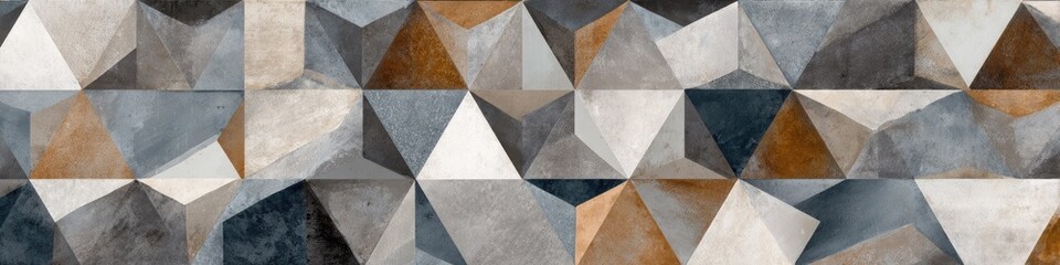 Geometric tiles, featuring triangles and varying colors in shades of gray, blue, and brown