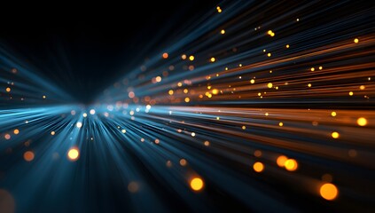 Abstract visualization of glowing light trails and bokeh effects creating a sense of speed and digital information flow across a dark background