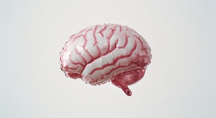 Floating brain model, with visible sulci and gyri, on white background