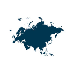Map of Eurasia, sign silhouette. World Map Globe. Vector Illustration isolated on transparent background. Europe and Asia continent.