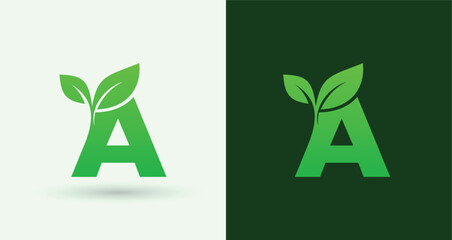 Leaf Letter A Eco Nature Monogram Logo


