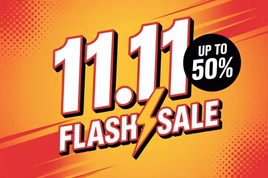 1111 flash sale up to 50 off with lightning bolt on orange background