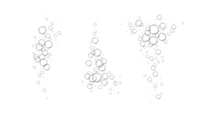 Air bubbles in water design elements set. Vector realistic fizzy texture collection