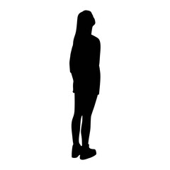 Simple silhouette of a woman standing looking up in black vector illustration