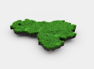 Venezuela Map soil land geology cross section with green grass and Rock ground texture 3d...
