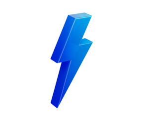 A glowing blue 3D lightning bolt icon with a sleek, modern and electrifying look. 3d illustration