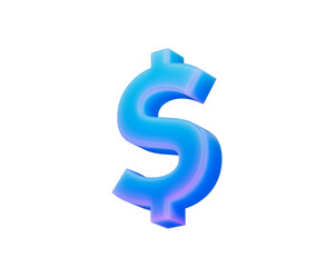 3D Glossy dollar symbol in blue gradient with beveled curves and soft reflections, 3D Illustration