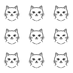 Minimalist cat face pattern in cute doodle style isolated on white background