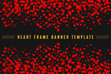 Heart Frame Banner Template with Red Falling Hearts on Black Background for Romantic Designs