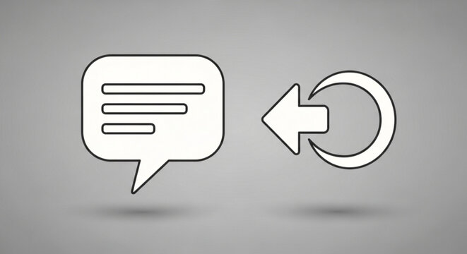 Two speech bubbles, one with horizontal lines and the other with a leftpointing arrow, , symbolizing communication and feedback